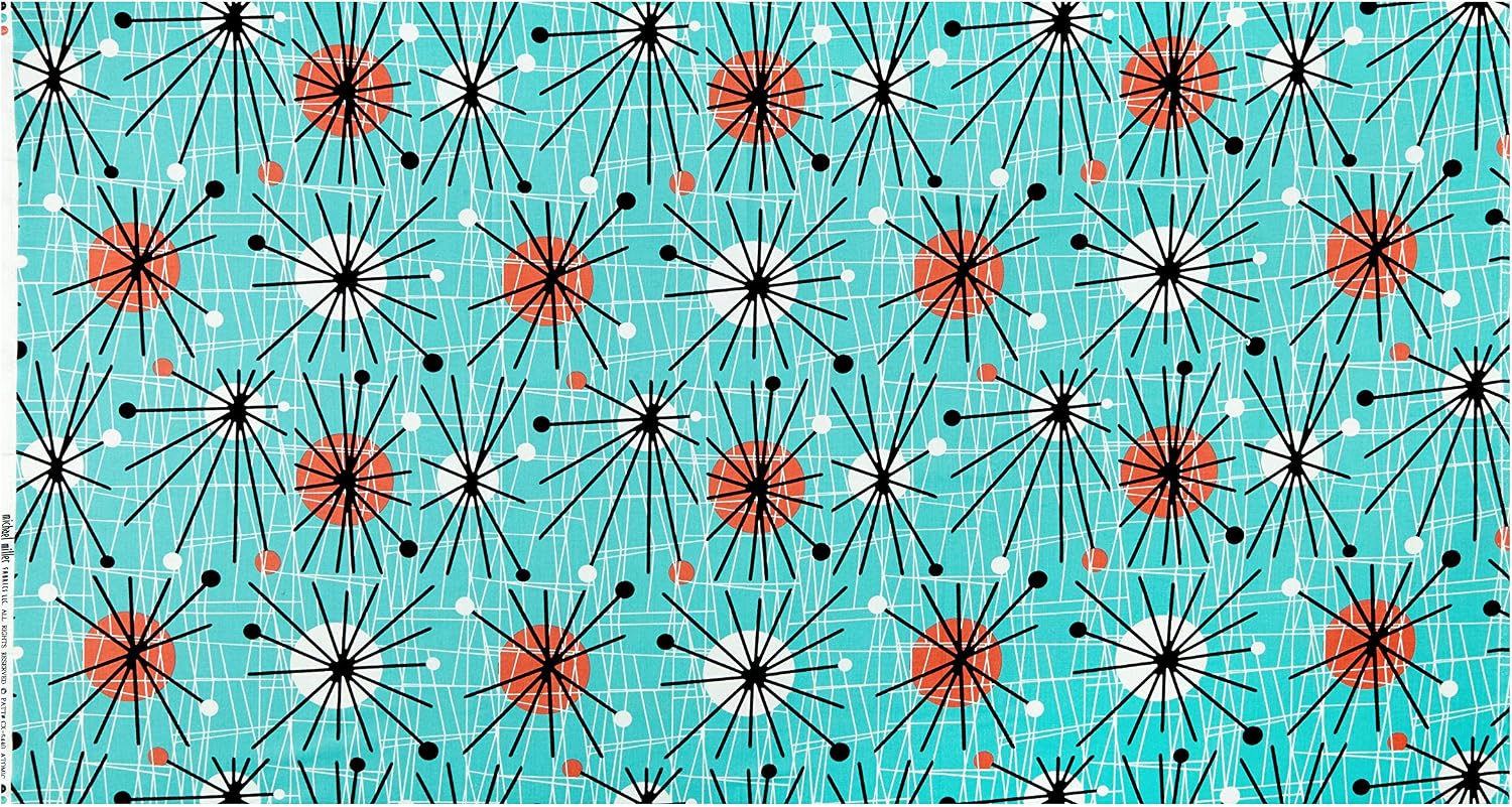 Michael Miller Mid-Century Modern Atomic Turquoise, Fabric by the Yard