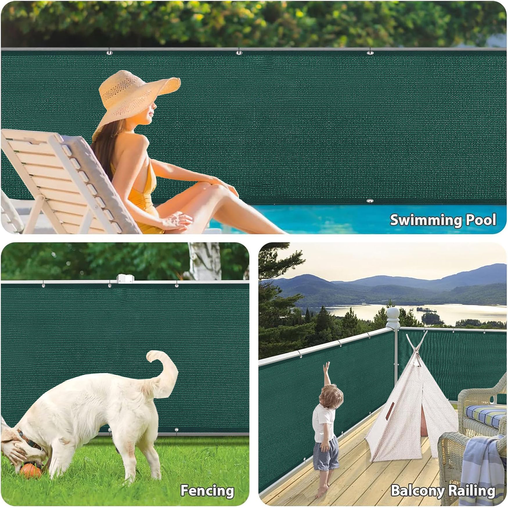 Osłona Ogrodowa 85 x 460 cm Oddychająca Przeciwwiatrowa I Przeciwkurzowa Osłona Poręczy Balkonowej Z Opaskami Kablowymi I Liną Na Basen, Patio, Ogrodzenie, Zielony