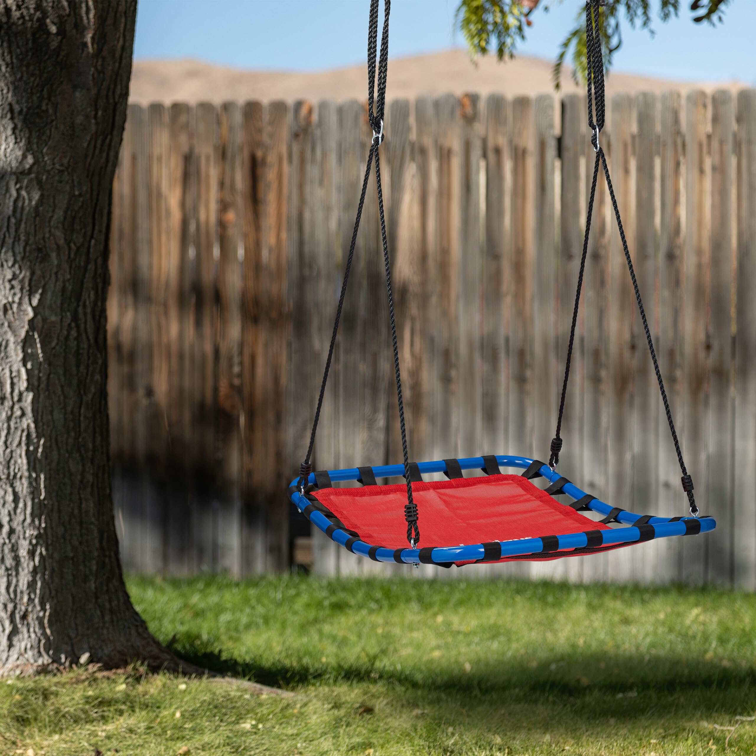 Relaxdays Altalena a Nido per Esterni, Dondolo per Il Giardino, Regolabile, Carico Fino a 100 kg, LP76x103 cm, Rossa Blu