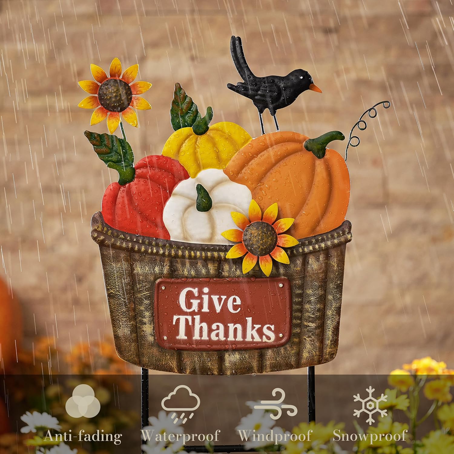 TERESA'S COLLECTIONS Fall Decorations for Outdoor Home, Pumpkin Fall Garden Decor, Autumn Metal Yard Signs Stake Lawn Sunflower for Thanksgiving Decorations, Harvest Outside Patio Party Gifts