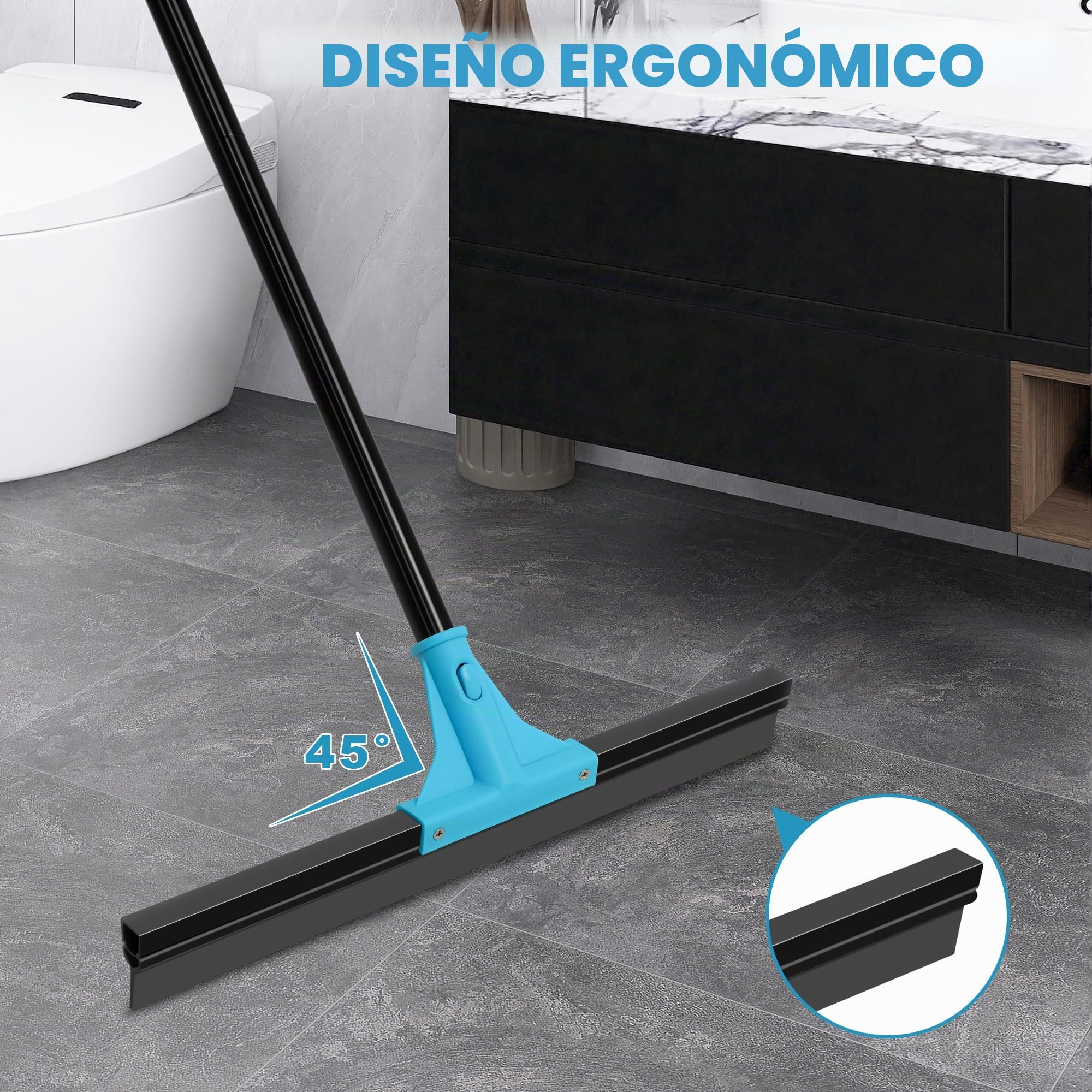 NEWE Escobilla de Goma para Suelos, 44.5 cm de Ancho Escoba de Esponja con Mango 148 cm para Baño, Cocina, Azulejos, Garaje