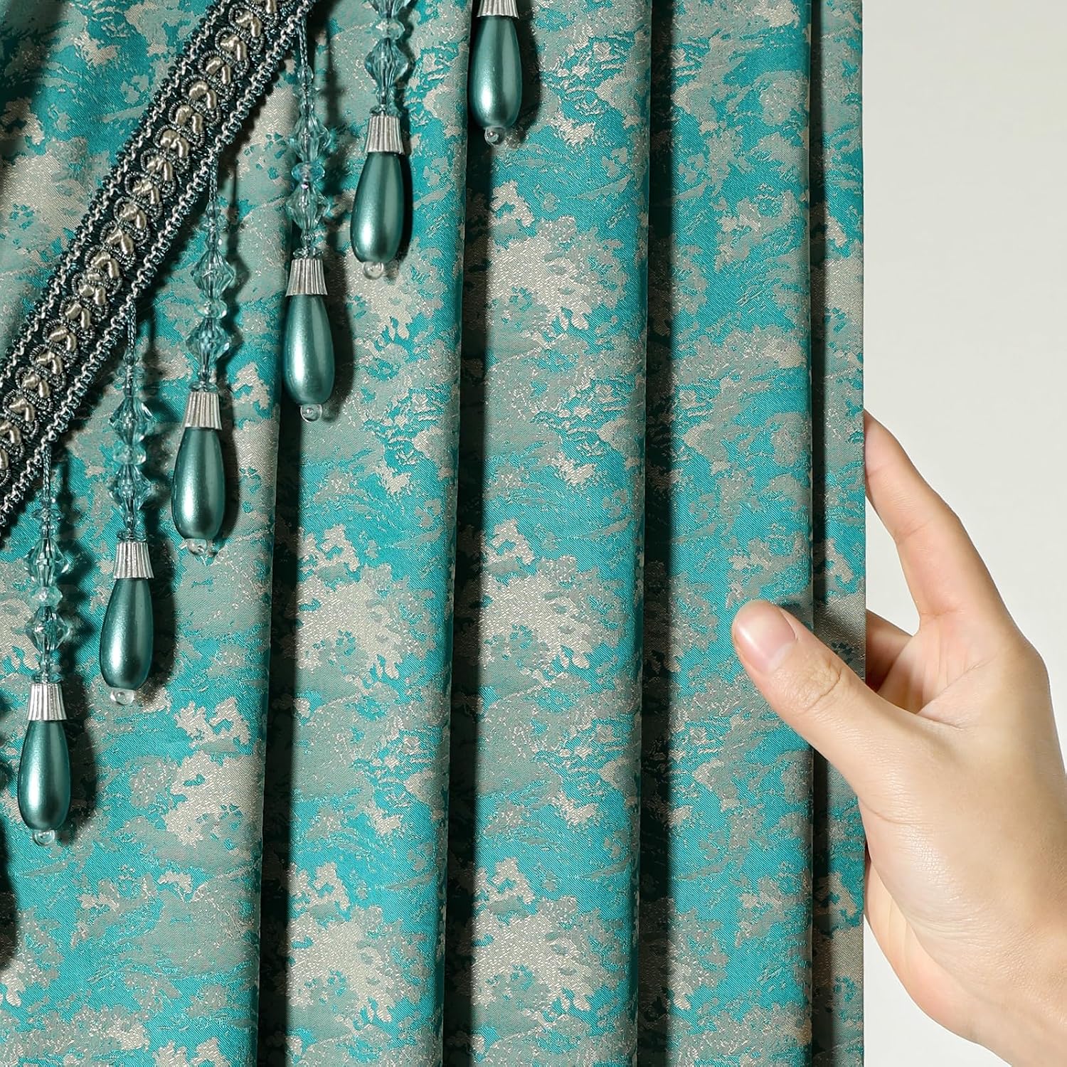 VOGOL Teal Blue Damask Waterfall Valance, Classic Style, 138 x 43, 1 Panel
