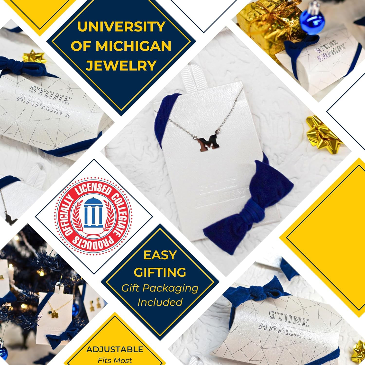 Stone Armory Necklace for Michigan Wolverines - Stainless Steel Jewelry Designed for Sensitive Skin - Adjustable 16-20in Chain, Gift for University of Michigan Fans, Women and Graduates