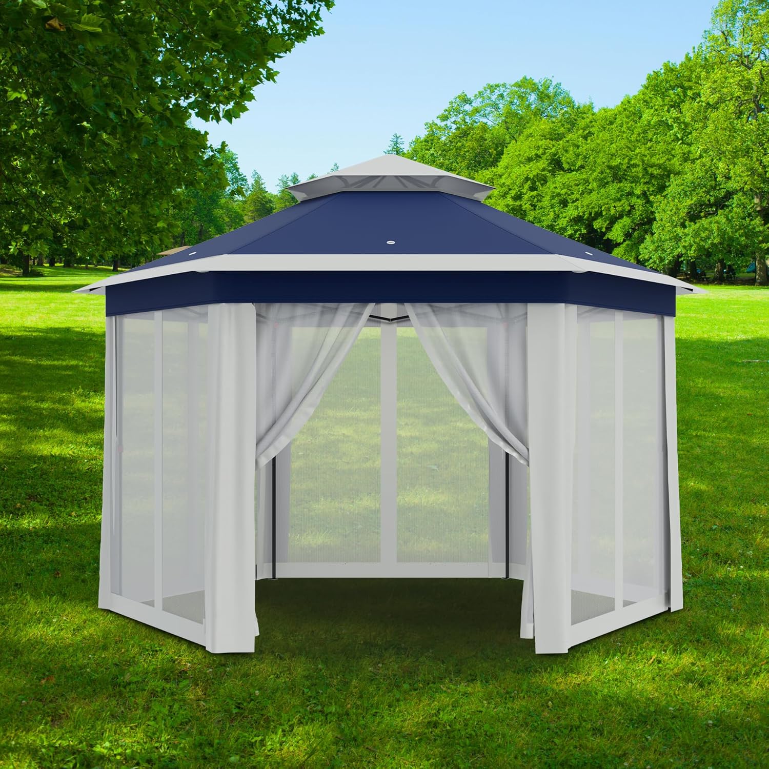 Pop Up Canopy Tent 13x13 Ft Instant Gazebo with Mosquito Netting Enclosure, Adjustable Outdoor Gazebo for Patio, Garden & Backyard Use with UV Protection & 3 Heights (Blue Lightgrey, 13 ft x 13 ft)