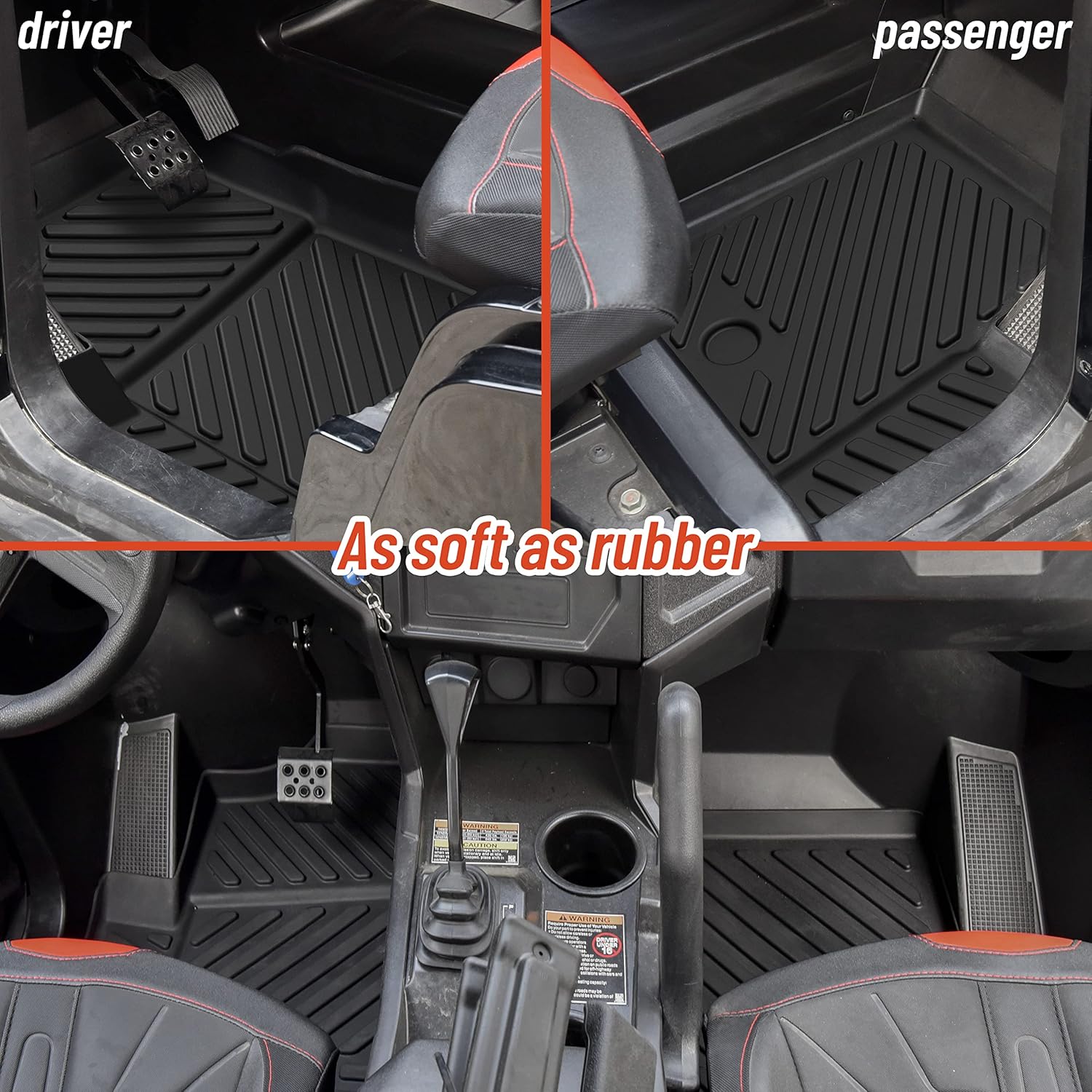 SAUTVS TPE Anti-Slip Floor Mats for Polaris General 1000/ XP 1000 16-24, All Weather Protection Front Row Floor Liners Slush Mats for Polaris General 1000/ General XP 1000 2016-2024 Accessories