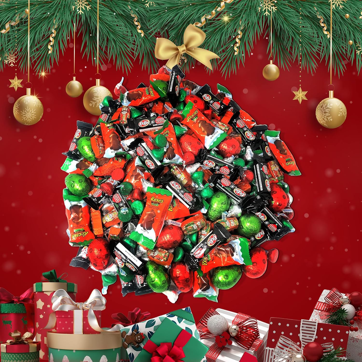 Bulk Christmas Candy Mix, 5 Lb Individually Wrapped Holiday Chocolate Candy, Miniature Christmas Chocolate Candy, Includes Kit Kat Christmas Dark Chocolate, ReeseTrees, Peanut Butter Christmas lights, Peanut Butter Nutcracker, Hershey's Christmas Kisses : Grocery & Gourmet Food
