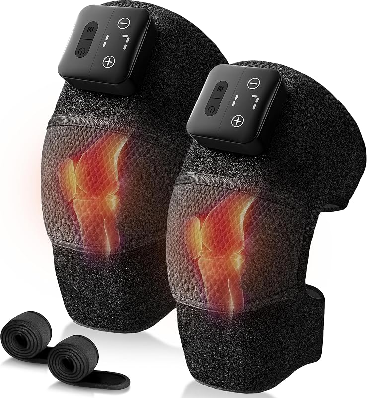 Nekteck Knee Massager with Heat - Cordless Heated Knee Brace with Vibration for Pain Relief, Rechargeable Knee Heating Massager with 5 Heat Levels and 3 Massage Mode (2 Packs)