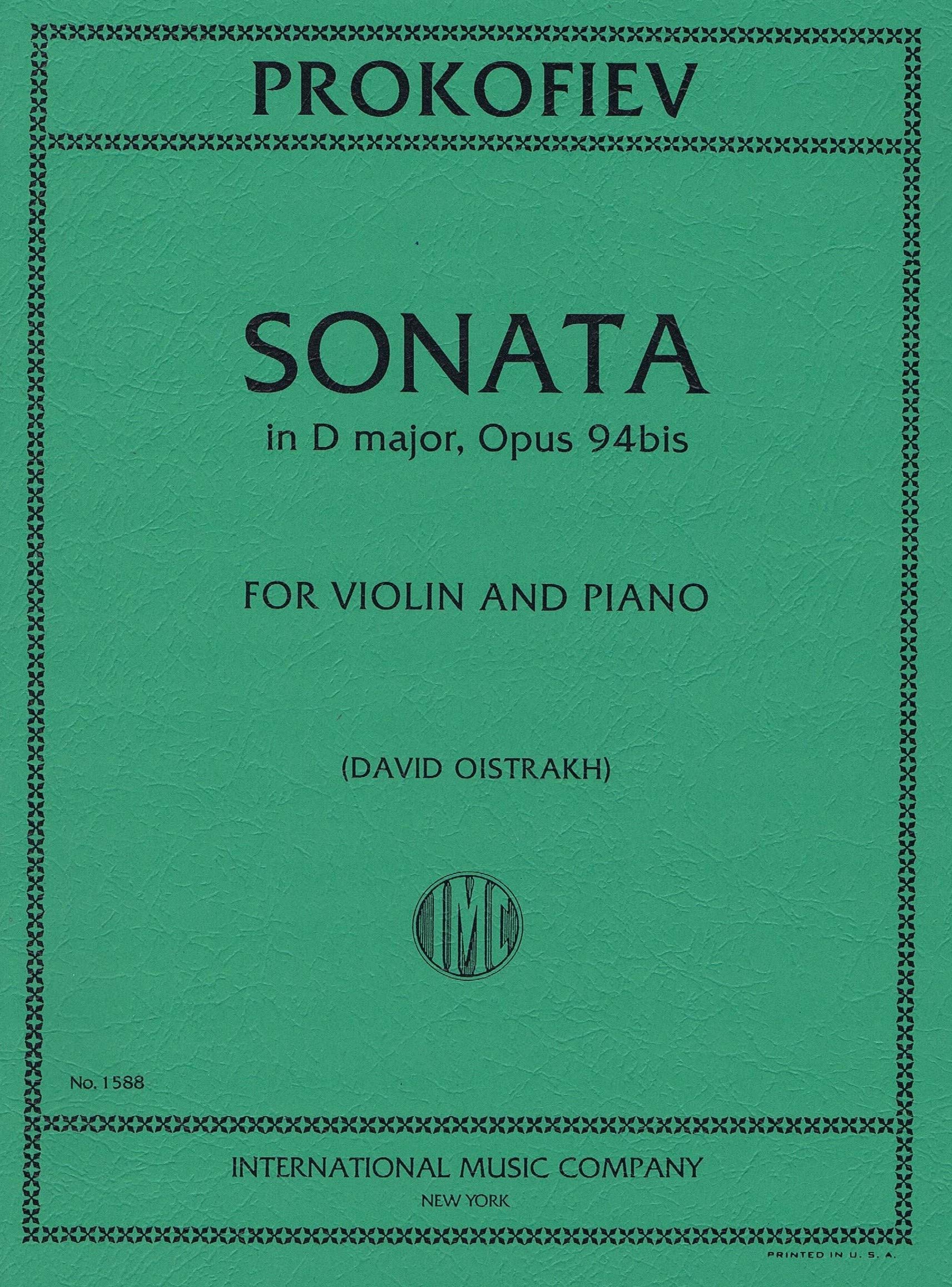 PROKOFIEV, Sonata in D Major, Opus 94bis for Violin and Piano (OISTRAKH, David)