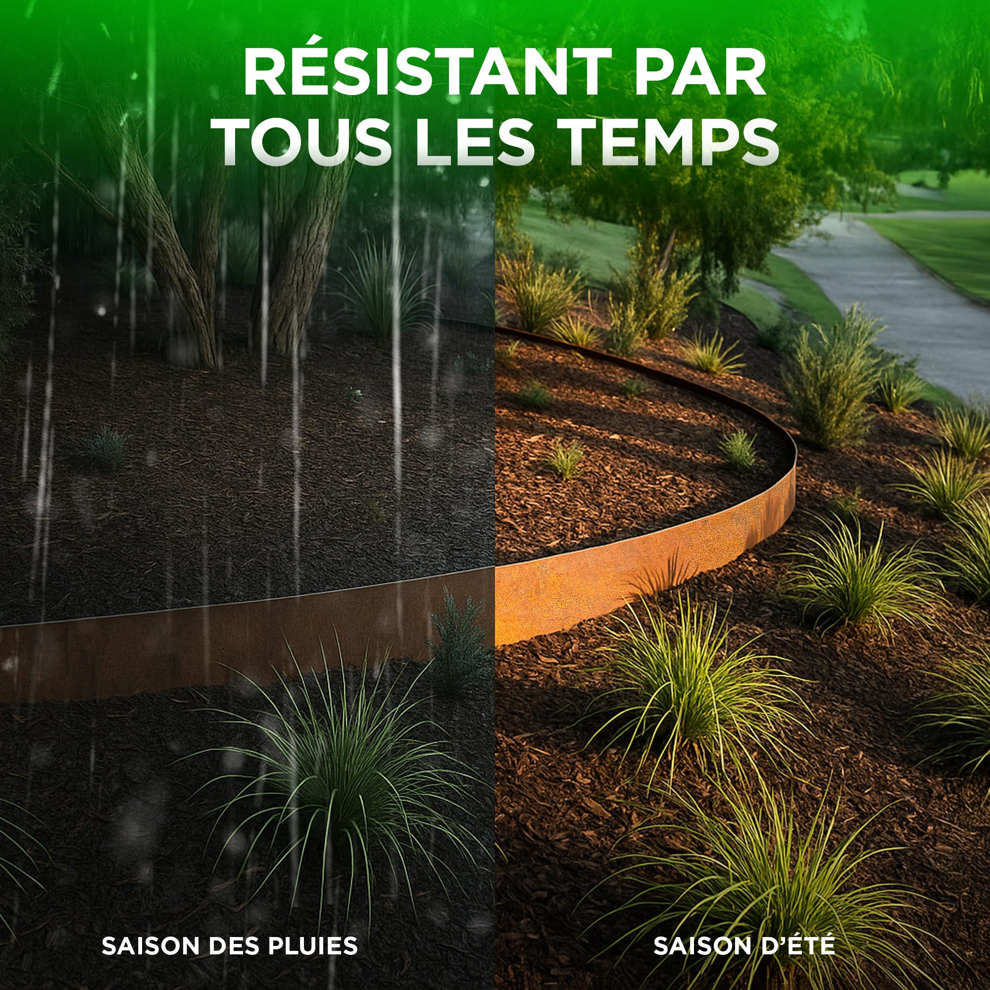 Bordure Acier Corten 10 Mètres | Bordure Jardin Exterieur 14cm de Hauteur | Design Flexible & Facile à Installer | Gants, Cale en Bois, Connecteurs et eBook Inclus