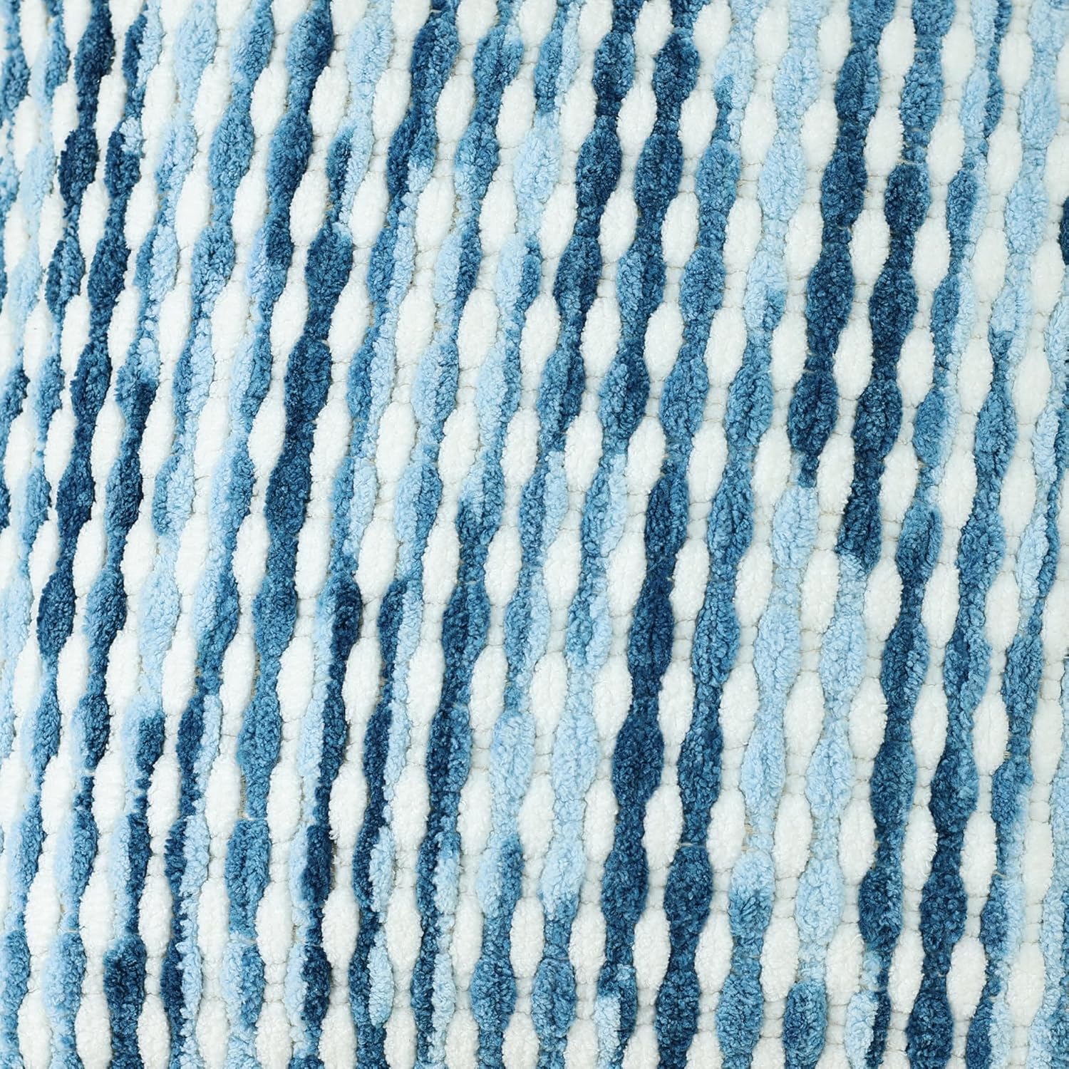 Boho Chenille Striped Pillow Cover 12x20 Inch, Decorative Lumbar Pillow Cover for Couch Bed Sofa Living Room Bedroom Farmhouse Modern Home Decor Accent Pillowcases Set of 2, Blue White
