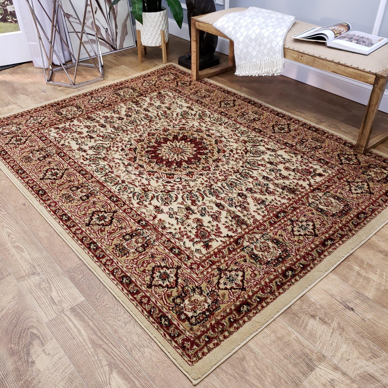 Maxy Home Traditional Area Rug for Everyday Use, 3'3" x 5' ( 39 inch x 59 inch), Soft Touch, Lightweight, Light Beige
