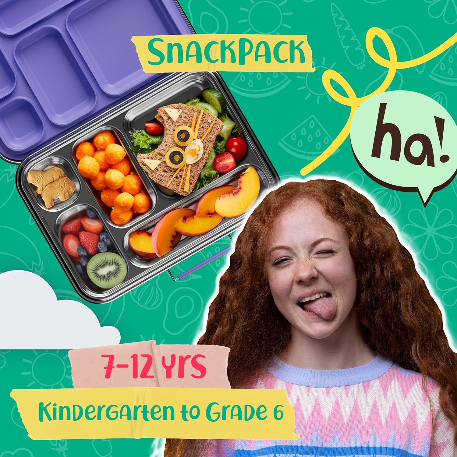 Stainless Steel Bento Box Kids, Kids Metal Bento Lunch Box BPA Free Lunch Box Containers 304 Stainless Steel Bento Box for School and Office(Purple) - Image 2