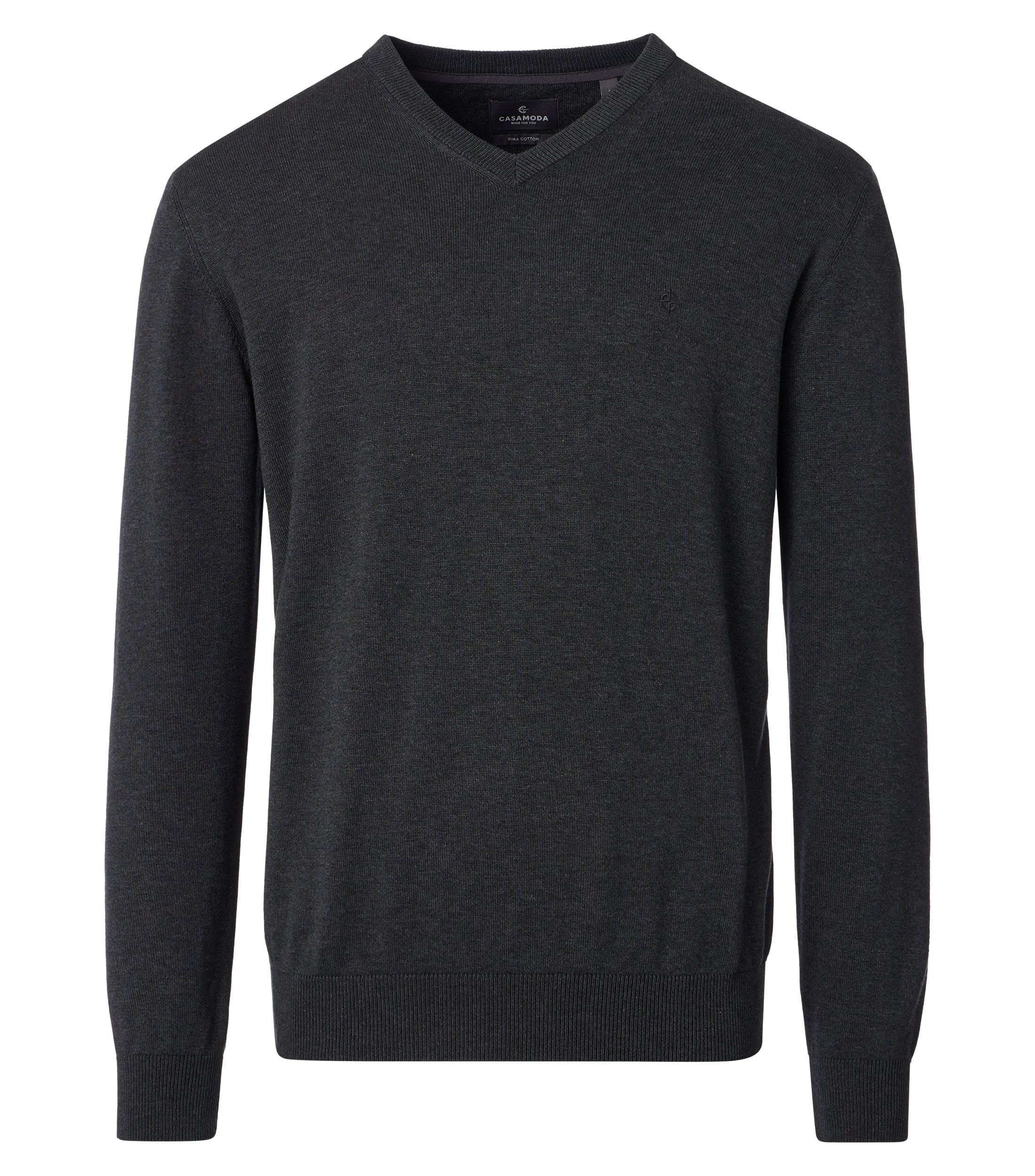 Casamoda Men's Grey Black Plain V-Neck Pullover 004430 Elasticated Waistband, Xxl