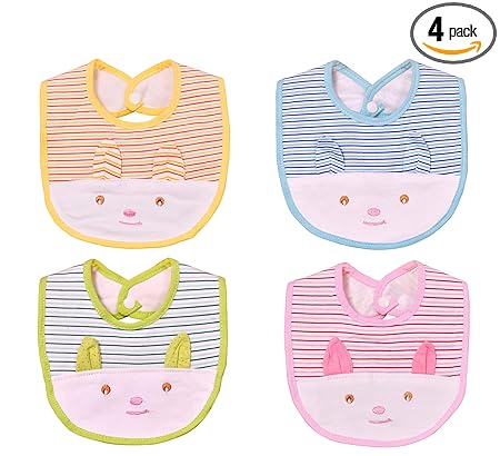 THE LITTLE LOOKERS Baby Button Bibs/Apron Cute Overall Print with Tich Button| Soft Cotton Fabric with PVC on Back/Quick Absorption & Fast Drying for Babies/Newborns/Infants (Multicolour, Pack of 4)