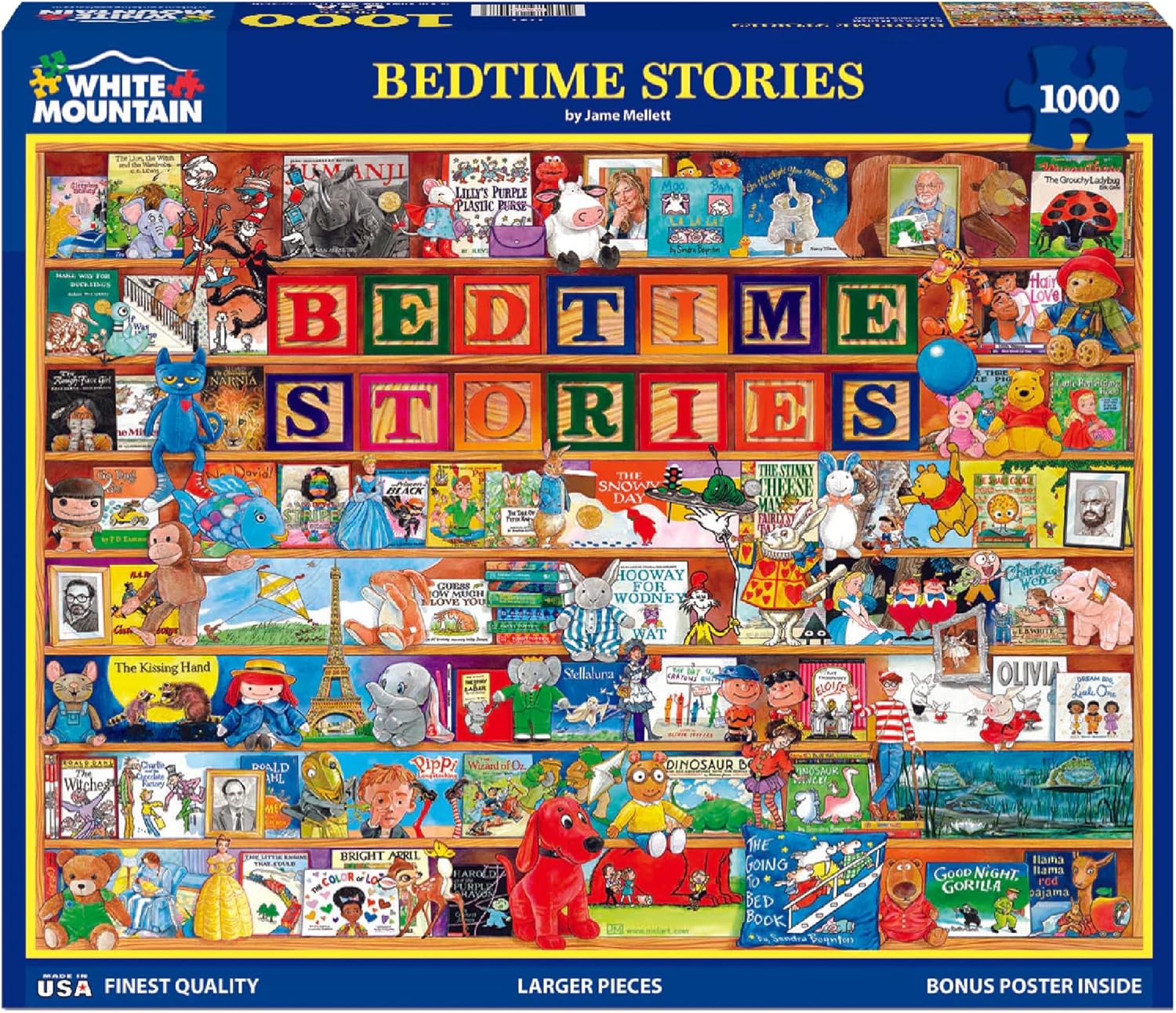 White Mountain 1000 Piece Jigsaw Puzzle Book Collage Puzzles with Large Pieces Gift for Adults and Family 24"x30" - Bedtime Stories