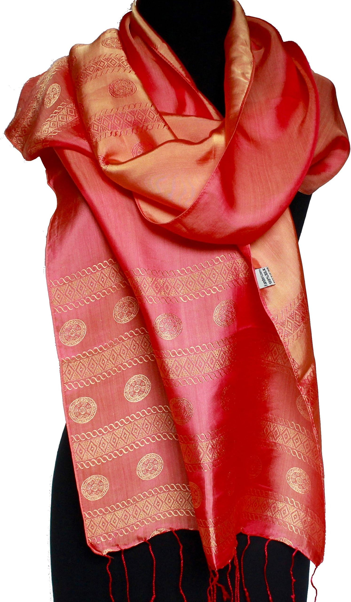 Fandori Silk Scarf Ancient Coin Print Contrasting Color