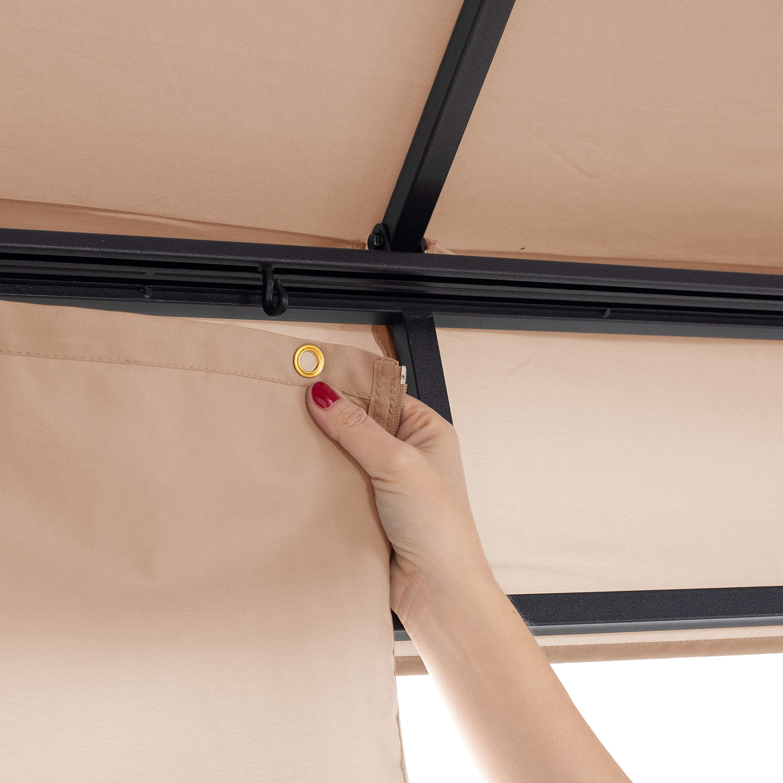 TOOLPORT 4 Cortinas poliéster Aprox. 180 g/m² - Capuchino - para cenador de jardín Sunset Premium 3x4 m