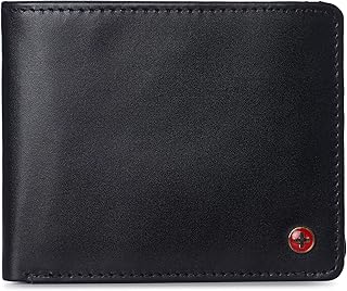 Alpine Swiss Wallet for Men Nolan Commuter Bifold Dual ID Windows for License Work Badge RFID Protection Divided Bill Section Gift Boxed Smooth Finish Black