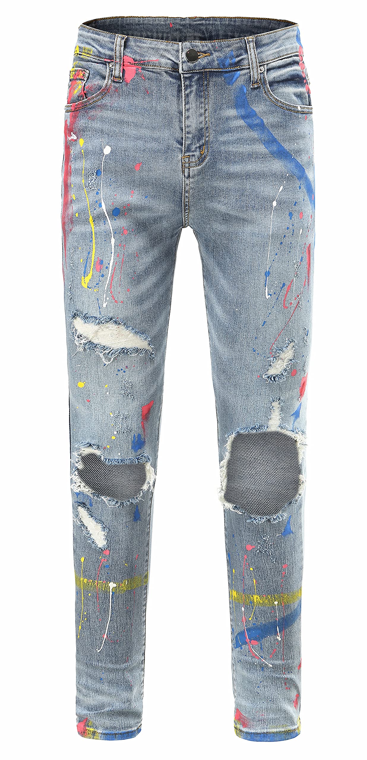 AITFINEISM Men's Stretchy Ripped Skinny Jeans Destroyed Slim Fit Denim Pants