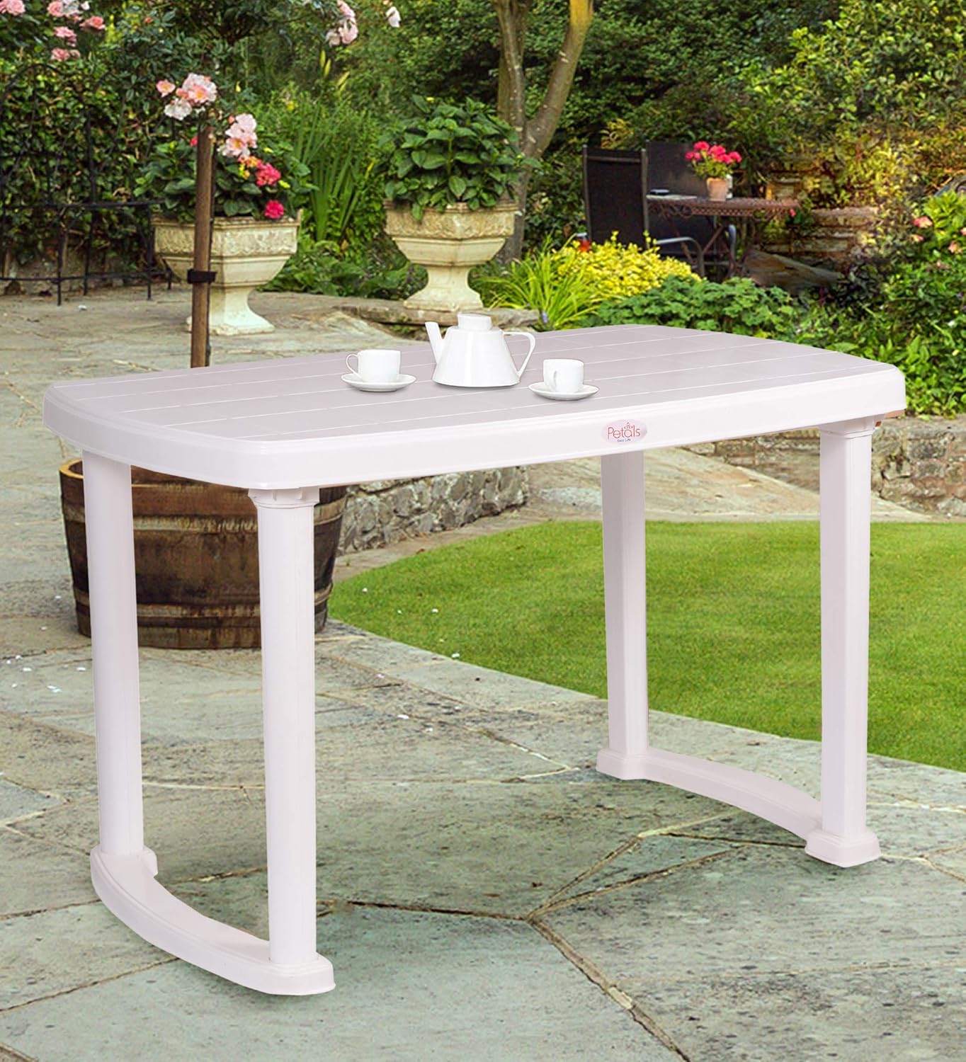 Petals Rectangular 4 Seater Virgin Plastic Dining Table for Dining Room ...