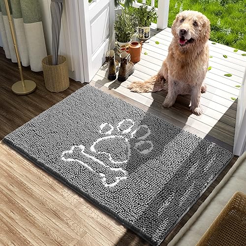 Miniatura 9 de AROGAN Tapete de felpilla para puerta de interior, 16 x 24 pulgadas, color gris, súper absorbente, para perros sucios, patas y zapatos fangosos,