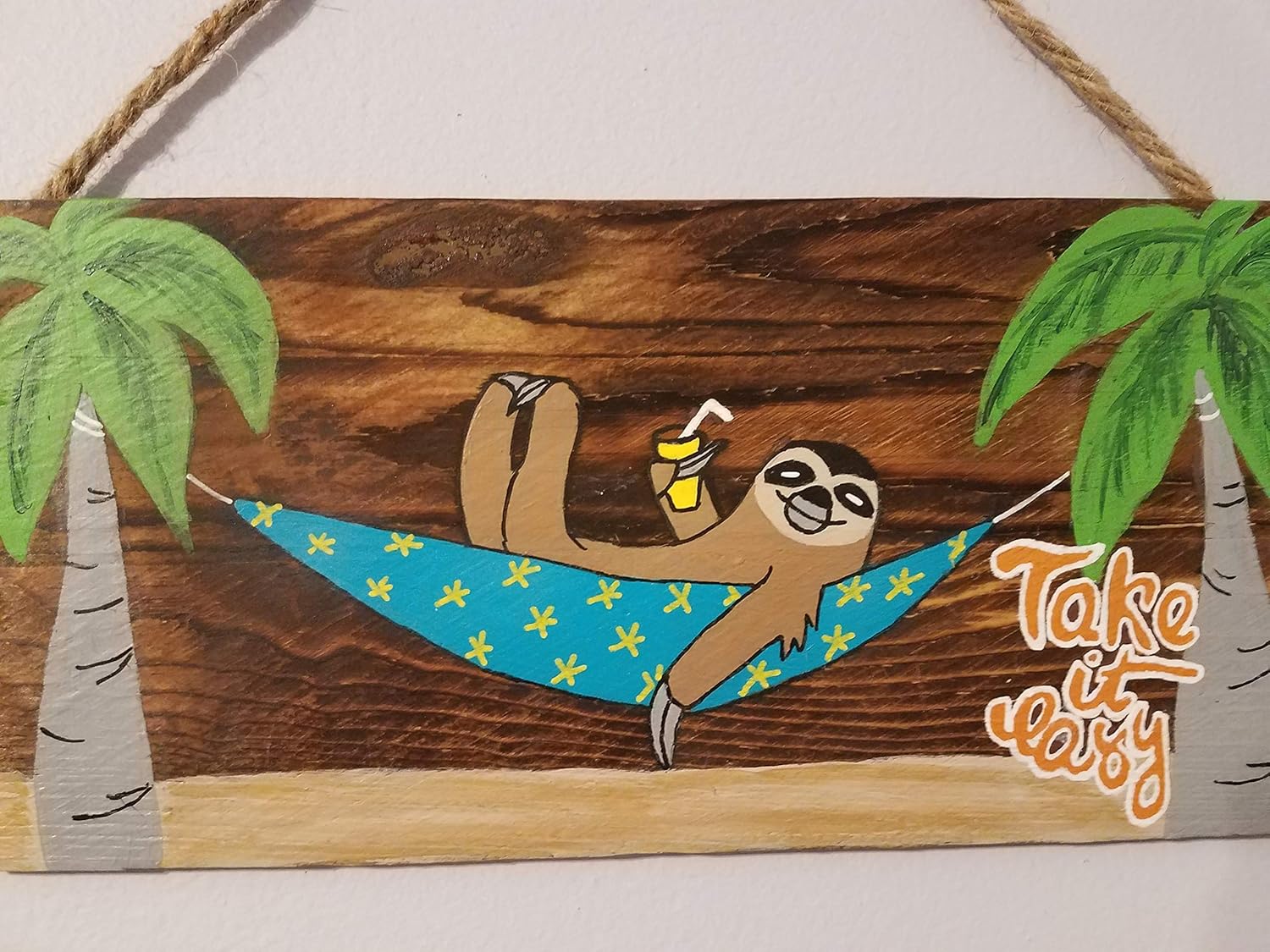 Take It Easy Sloth Rustic Wood Sign