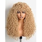 GORGIUS Veralux Blend Human Hair Shaggy Haircuts Golden Blonde Wig with Bangs Curly Wig with Bangs Crafted with Style-Archive Premium Fiber Realistic Look with True Scalp