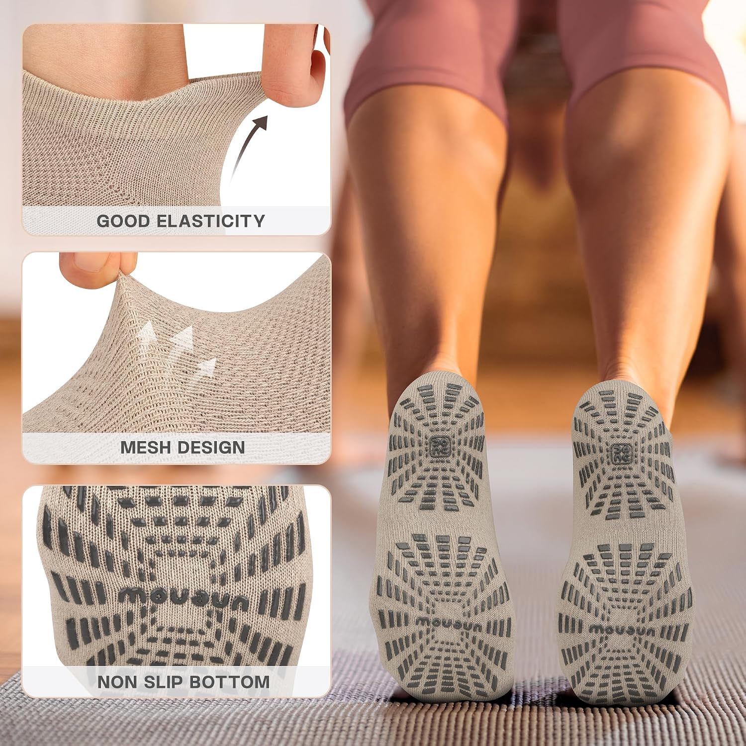 unenow 5 Pairs Pilates Socks for Women Non Slip Socks with Grips for Yoga Hospital Barre Barefoot
