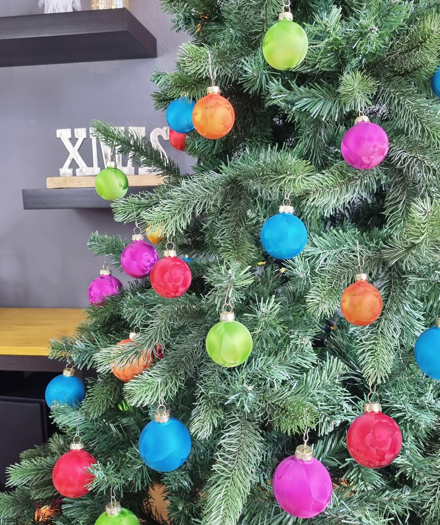 JACK by Inge Glas 60x Glas Christbaumkugeln 4 5 6 7 cm Eislack Bunt Mille-Fiori + Haken