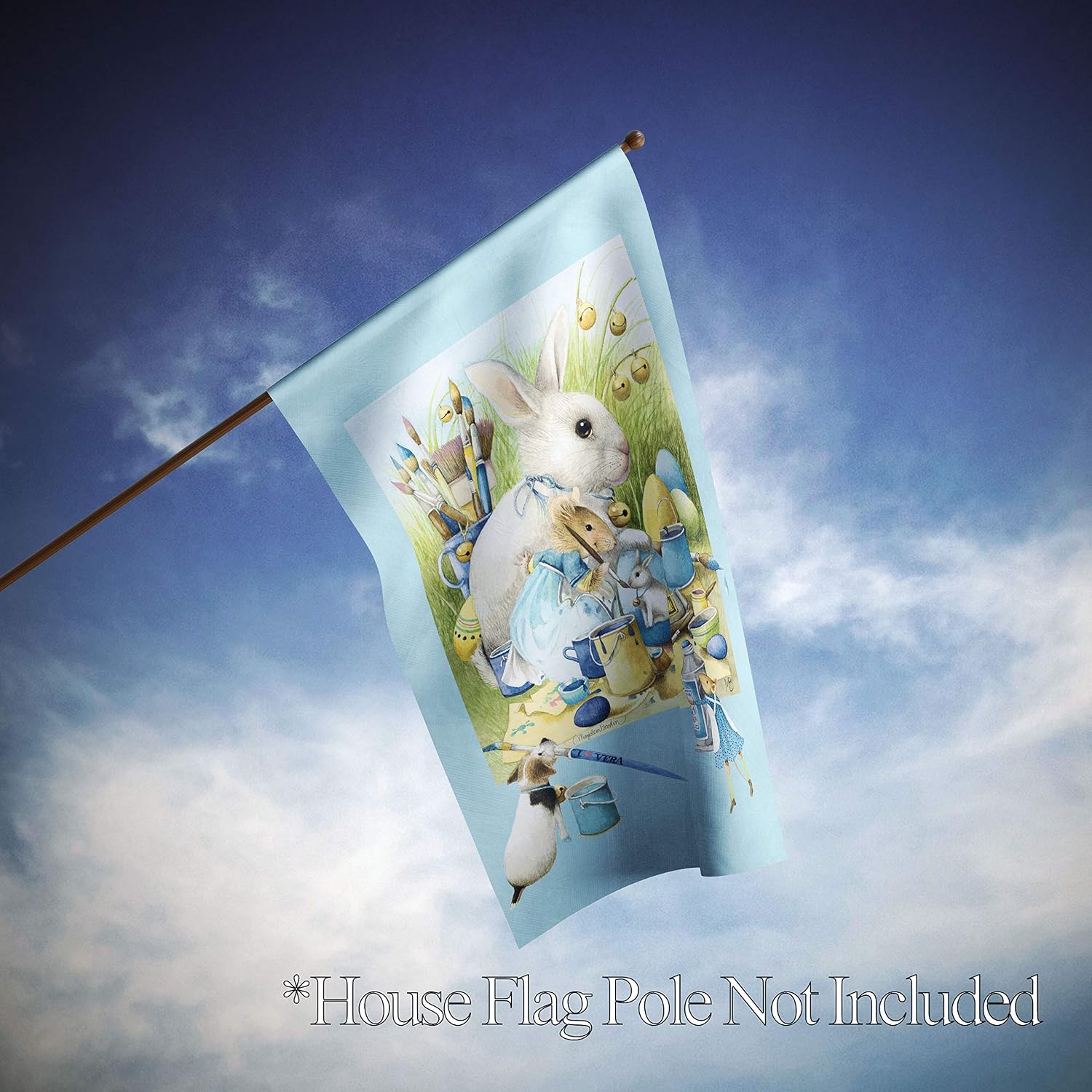 Flagology.com, Marjolein Bastin, Vera The Mouse Easter Eggs – House Flag 28" x 40", Outdoor/Indoor, Exclusive Premium Fabric, Easter