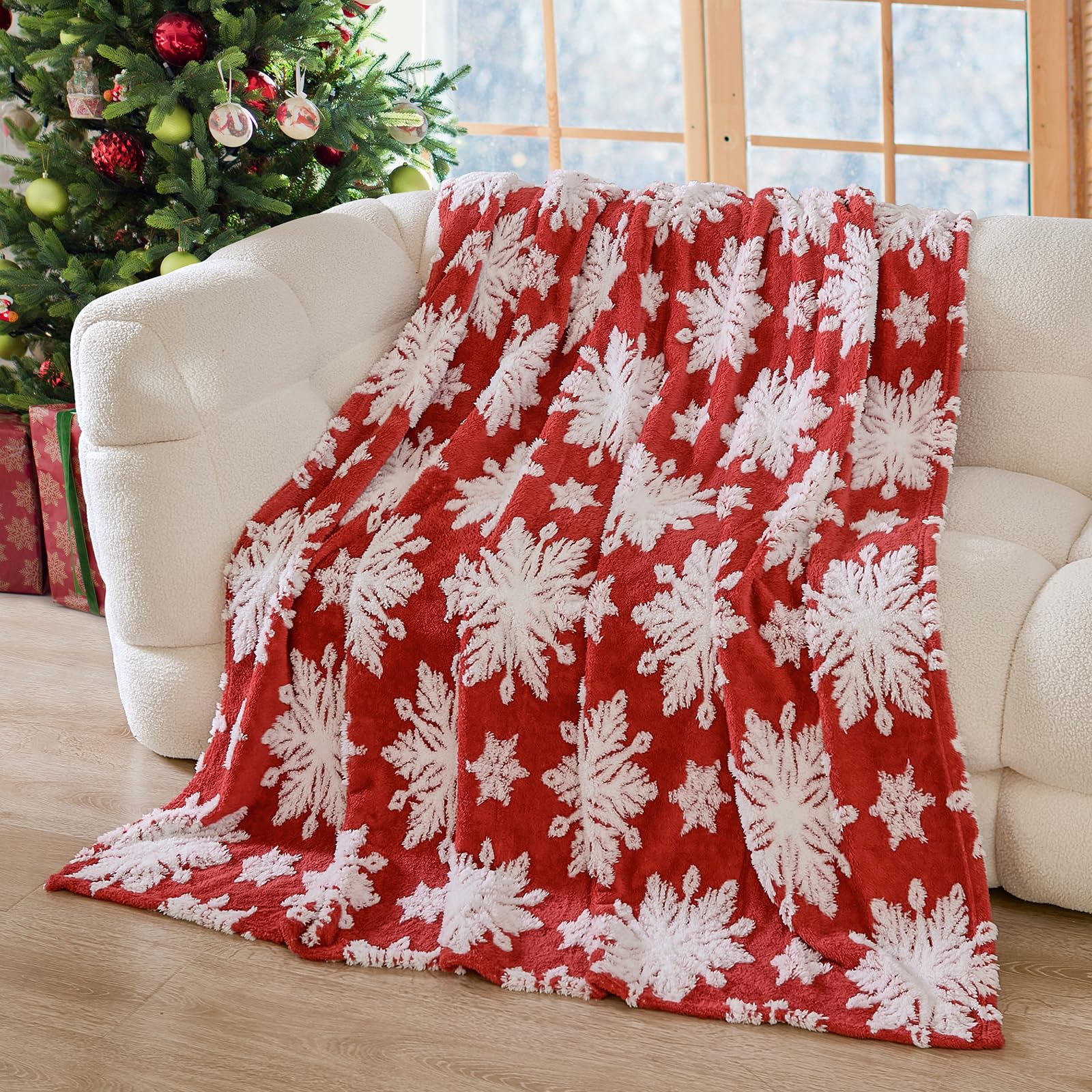WONGS BEDDING Manta de Navidad cálida y gruesa para invierno, reversible, color rojo, suave, manta de Navidad acogedora para cama, sofá, 200 x 220 cm