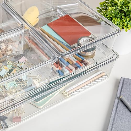 Miniatura 7 de Martha Stewart Brody - Contenedores organizadores de plástico con tapas para oficina en casa, cocina o baño, paquete de 4, 2 pequeños1 mediano, 1