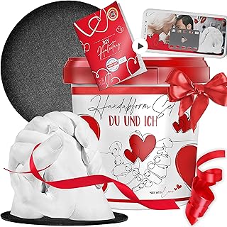 3D Handabdruck Set für Paare inklusive Sockel - Gips-Handabdruck-Set - Jahrestag Geschenk für Sie und Ihn, Gipsabdruck Hände Paar - besondere Valentinstag Geschenke, Made in Germany