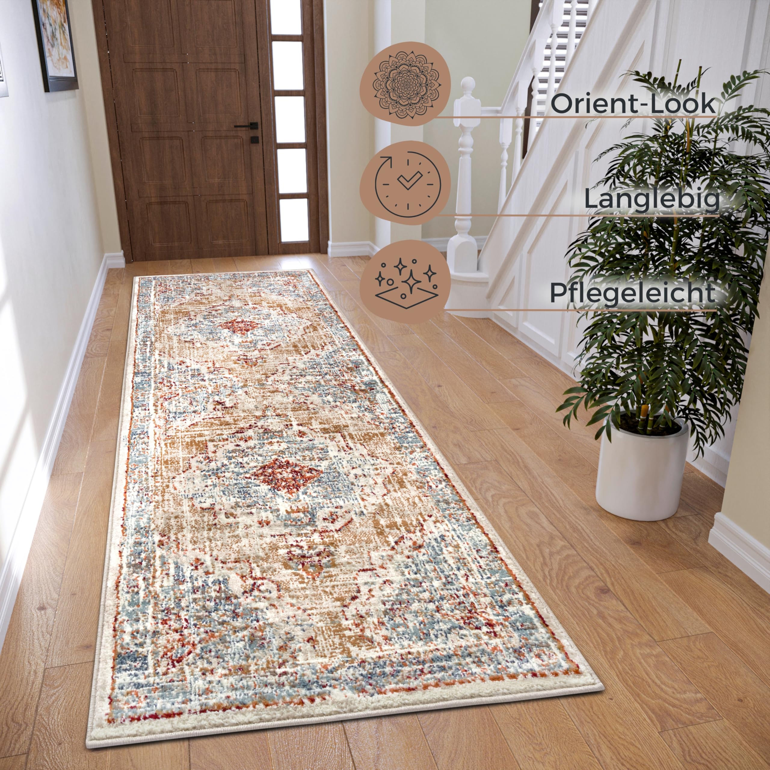 Image secondaire de Tapis Oriental Vintage Hanse Home Strozzi - 80 x 240 cm - Beige et Bleu