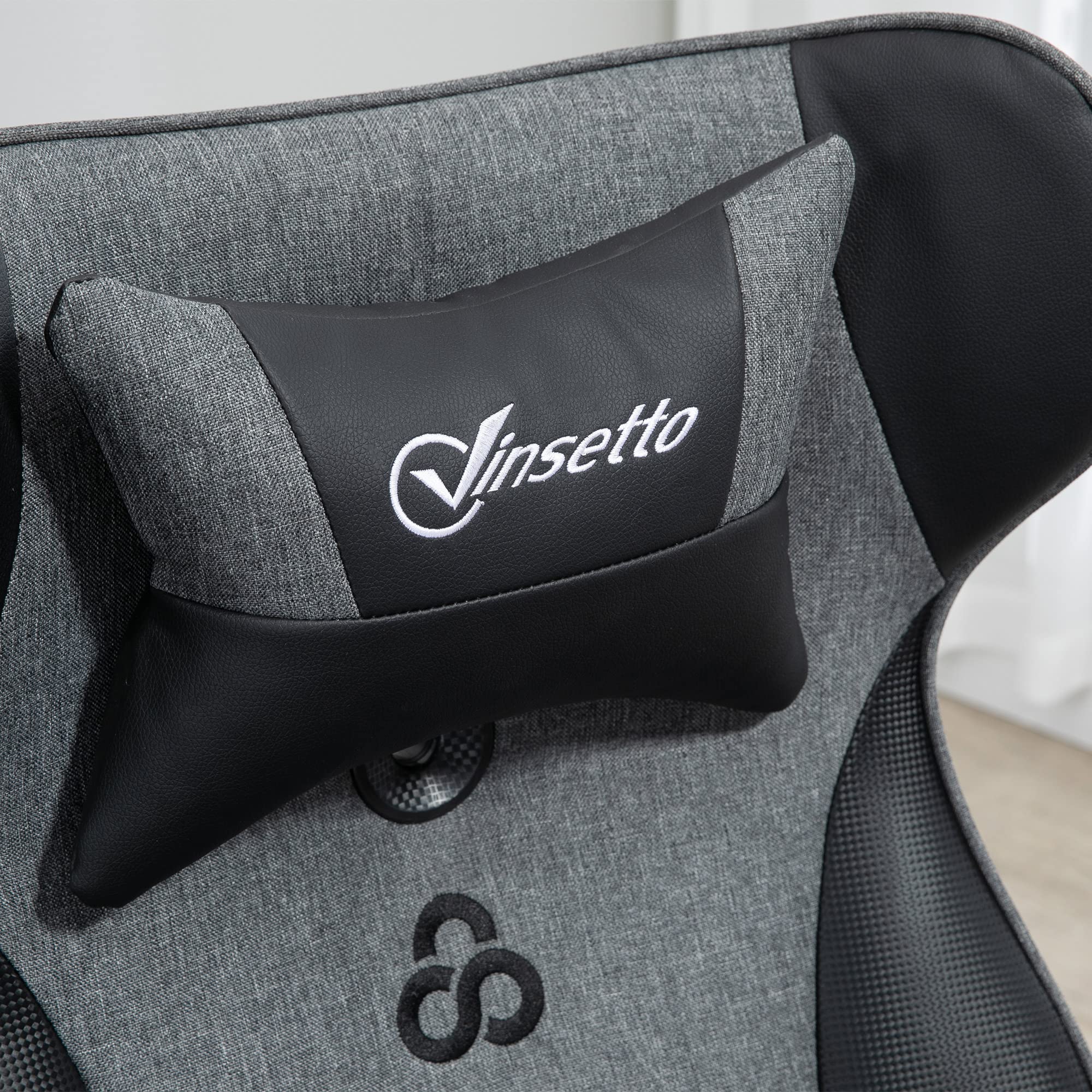 Vinsetto Chaise de Gaming Ergonomique avec Base Ronde Hauteur réglable accoudoir relevable Coussins tétière et lombaires PU Gris Noir