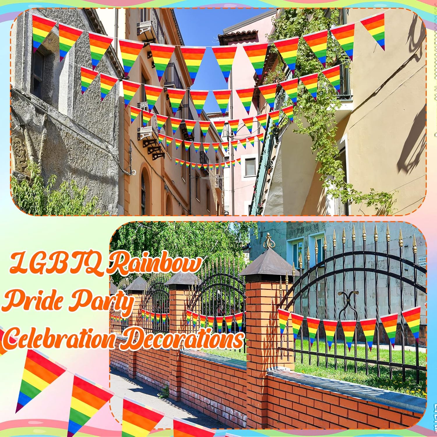 100 Flags Gay Pride Banner, Rainbow Pennant Banner Colorful Flag Banner Stripes 105 ft Triangle Flags Bunting for LGBT Festival Party Celebration for Home School Bars Restaurants Garden Decoration