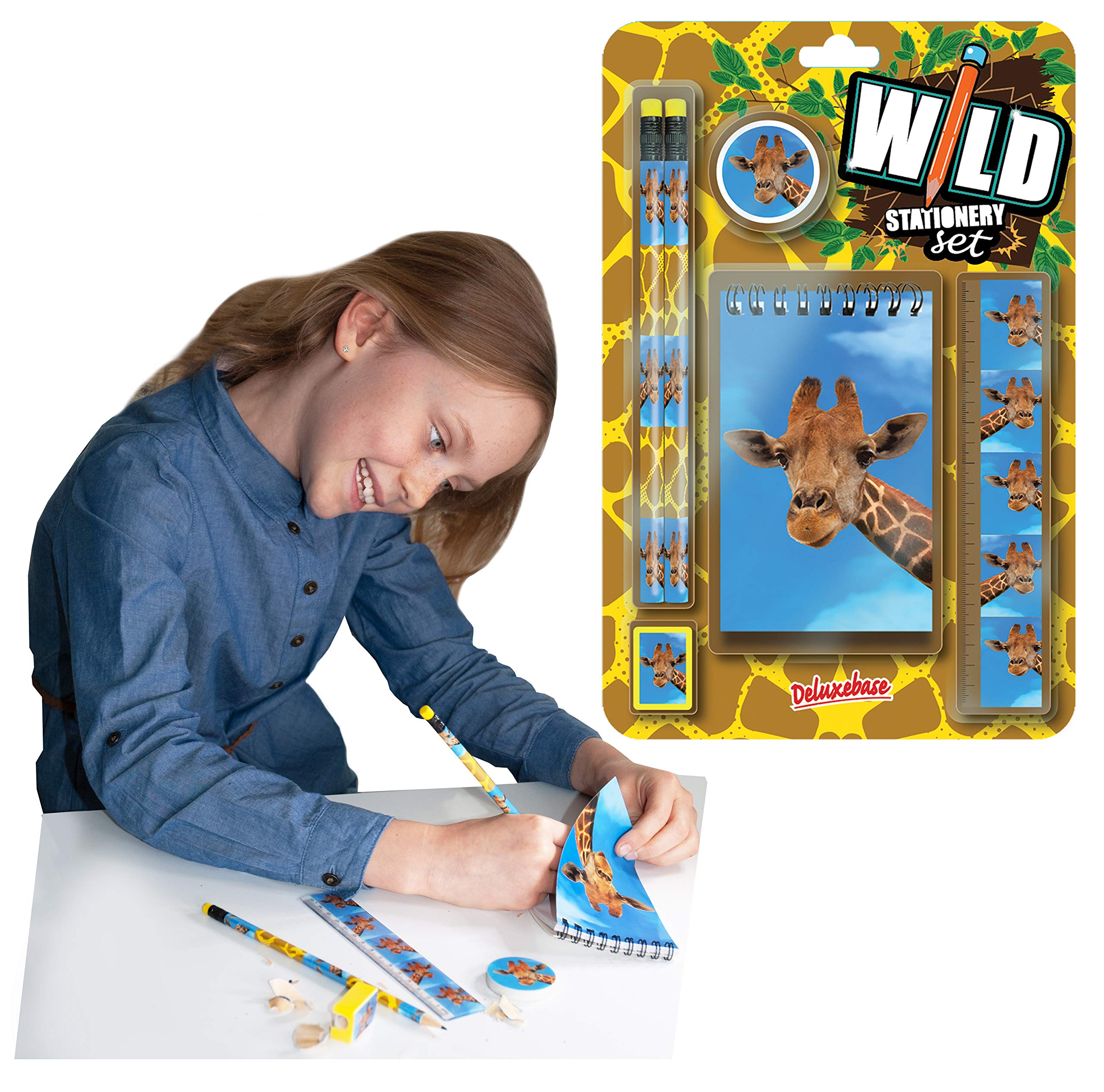 Deluxebase Wild Stationery Set - Giraffe from These fun school stationary sets for girls and boys include 2 pencils, eraser, sharpener, ruler and notebook