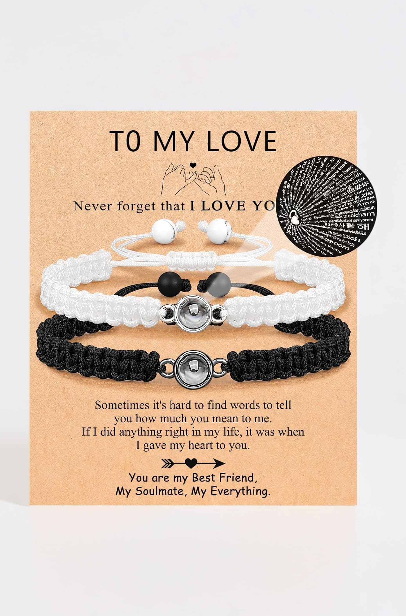 2PCs I Love You 100 Languages Matching Couple Bracelets Set - Pinky Promise Valentines Day Gift