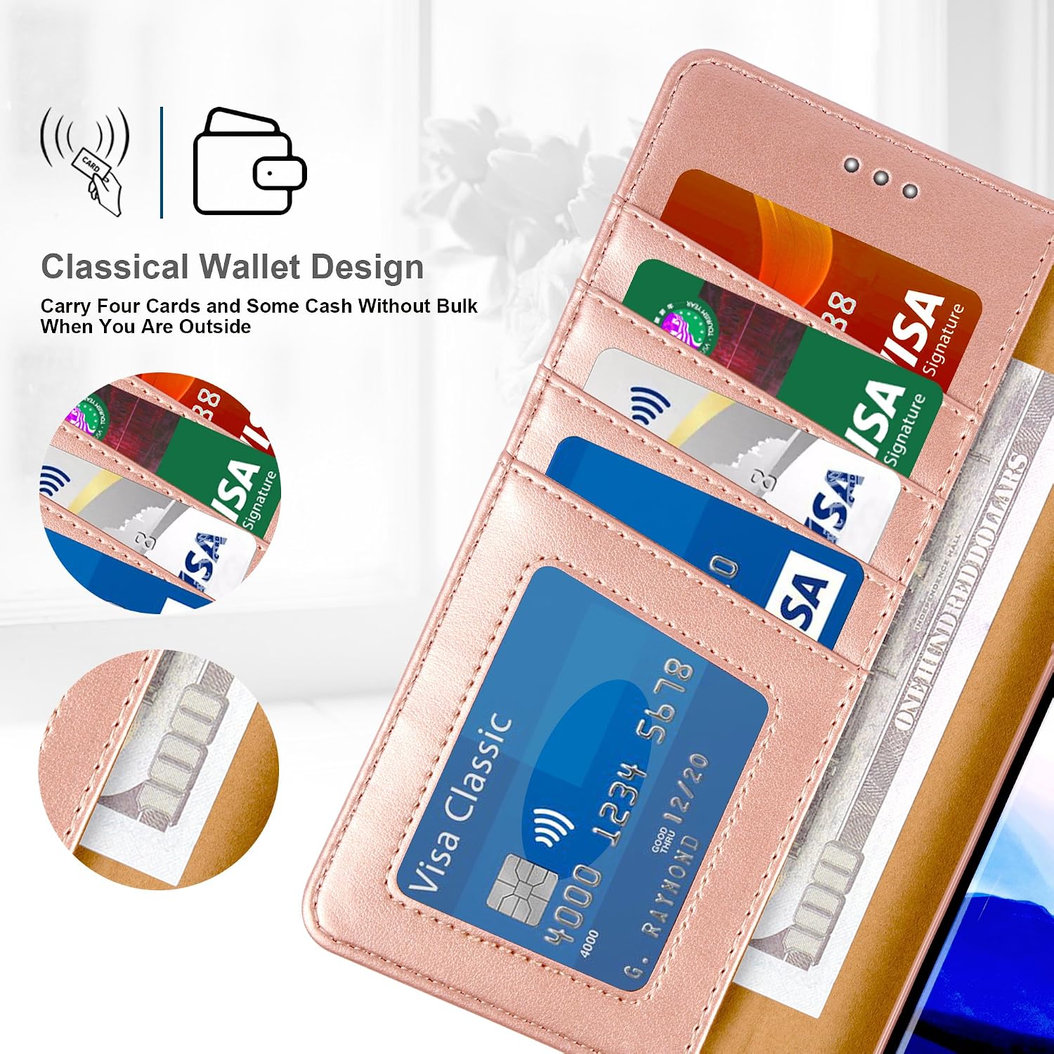Arae Wallet Case Compatible for Samsung Galaxy Note 8 with Kickstand and Flip Cover (Rose Gold)