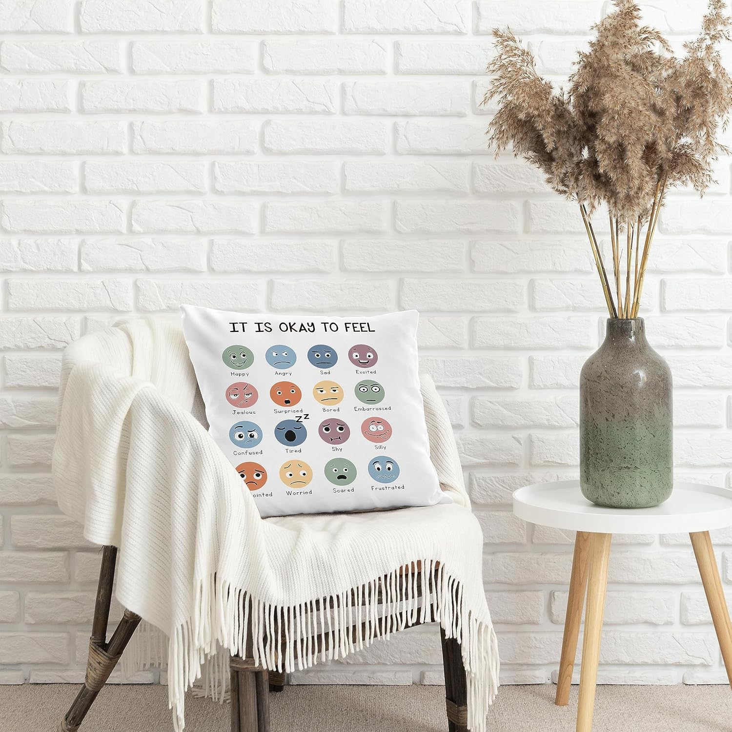 Classroom Emotions Pillow Covers 18x18,Feelings Emotions Throw Pillow Cover,Boho Classroom Pillows for Kids Reading Corner Homeschool Teens Room Decor - Image 3
