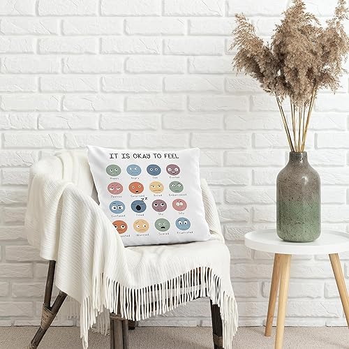 Miniatura 3 de Fundas de almohada de emociones de aula de 18 x 18 pulgadas, funda de almohada con sentimientos y emociones, almohadas bohemias para niños, lectura,