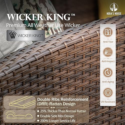 Miniatura 3 de HERA'S HOUSE Juego de muebles de ratán de 7 piezas, 4 sillas individuales, 2 sofás otomanos y de 3 asientos con cojines, juego de conversación