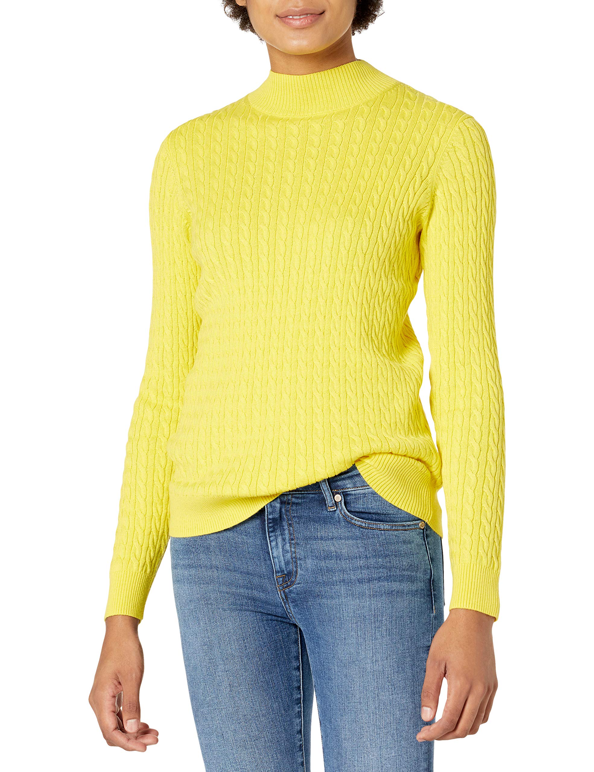 Amazon Essentials Women's Classic-Fit Lightweight Cable Long-Sleeve Mock Neck Sweater