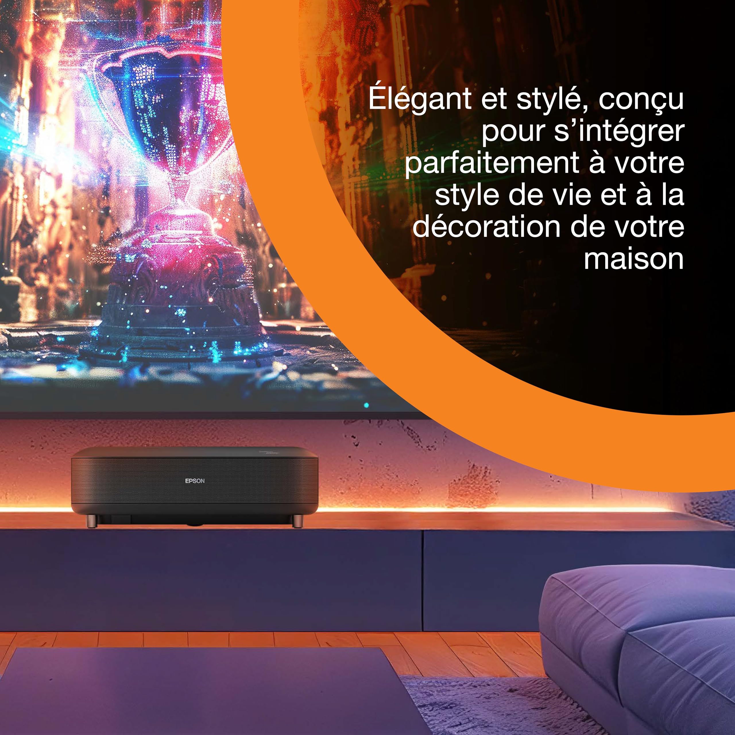 Epson Lifestudio Grand EH-LS670B | Project. laser TV intell. ultracourte focale | Home Cinéma 4K PRO‑UHD | 3 600 lumens | Imagerie IA | Sound by BOSE | Google TV | Écran 120 po | Garantie 5 ans | Noir