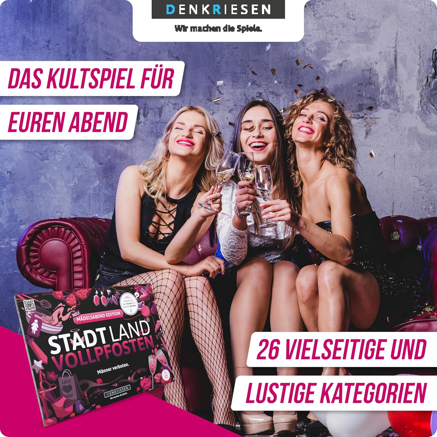DENKRIESEN - Stadt Land VOLLPFOSTEN® - Girls' Evening Edition | DIN A4 Game Pad | from 16 Years | Family Game | City Country River | Creative Categories for Girlfriends | Perfect for Girls' Night Out