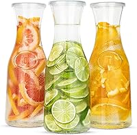 Kook Glass Carafe Pitchers Set of 3 - 50oz Large Beverage Dispensers for Mimosas, Wine, Juice, Water - Dishwasher Safe with Lids