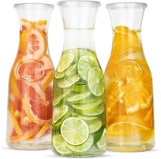 Kook Glass Carafe Pitchers Set of 3 - 50oz Large Beverage Dispensers for Mimosas, Wine, Juice, Water - Dishwasher Safe with Lids