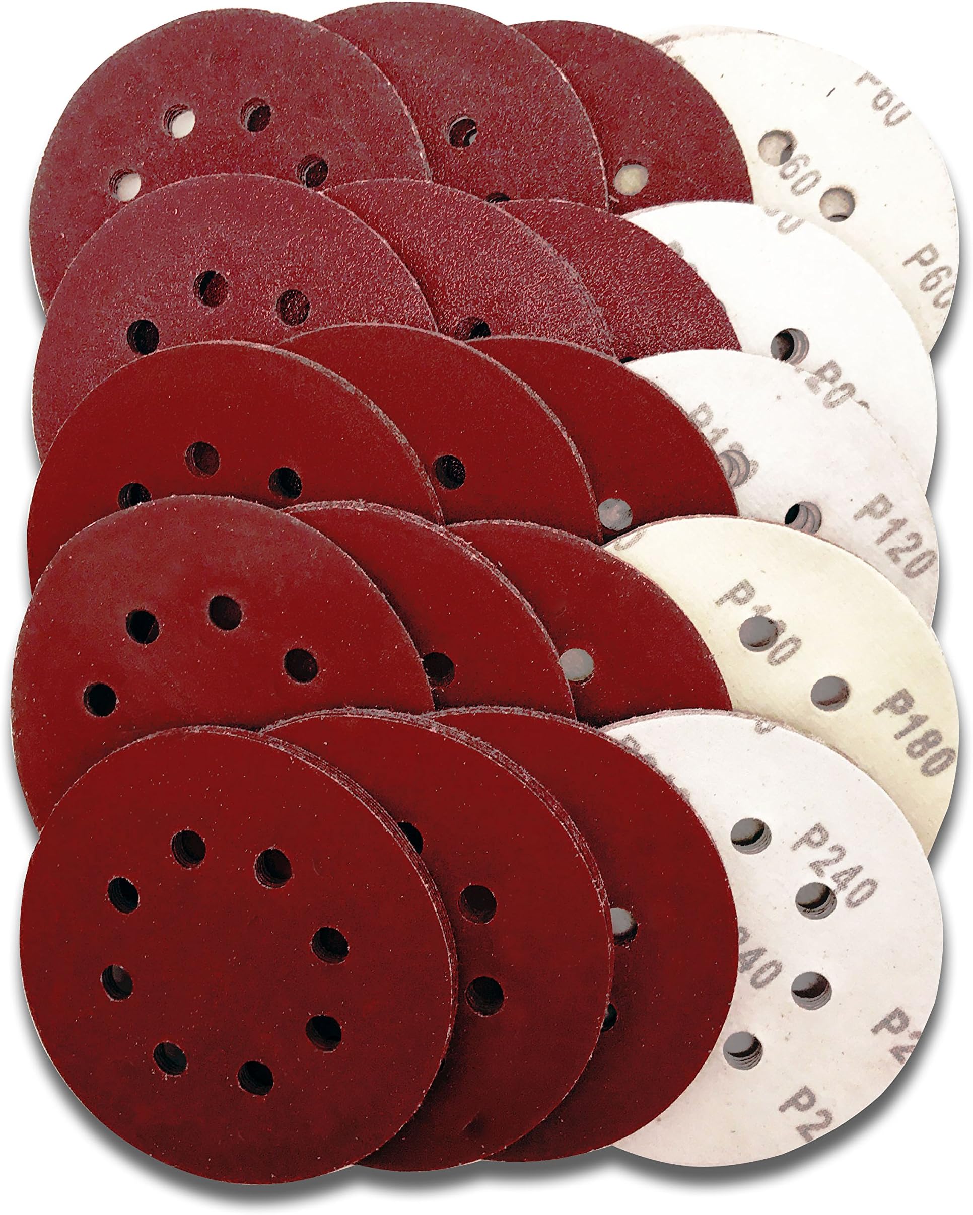Astron Top 5-Inch Sanding Disc, 8-Hole, Hook & Loop, 20 Each of 5 Grits 60/80/120/180/240, for Random Orbital Sander, DC81100R