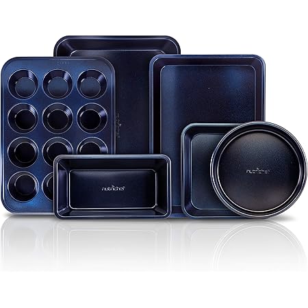 Non-Stick Kitchen Oven Baking Pans - Carbon Steel with Non-stick Blue Diamond Coating Inside & Outside, Commercial Grade Restaurant Quality Metal Bakeware, Dishwasher Safe - NutriChef NCBK6TRB