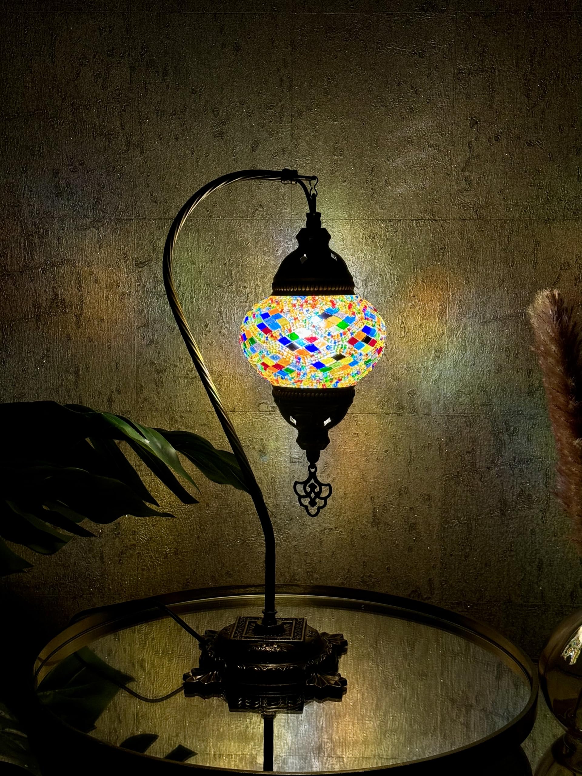 Lightza Handmade Turkish Moroccan Mosaic Desk Lamp LED Bulb | Swan Neck Unique Globe Lampshade Table Light | UK Tested Safe Energy Efficient (Multi Color Small Globe) โ image 1